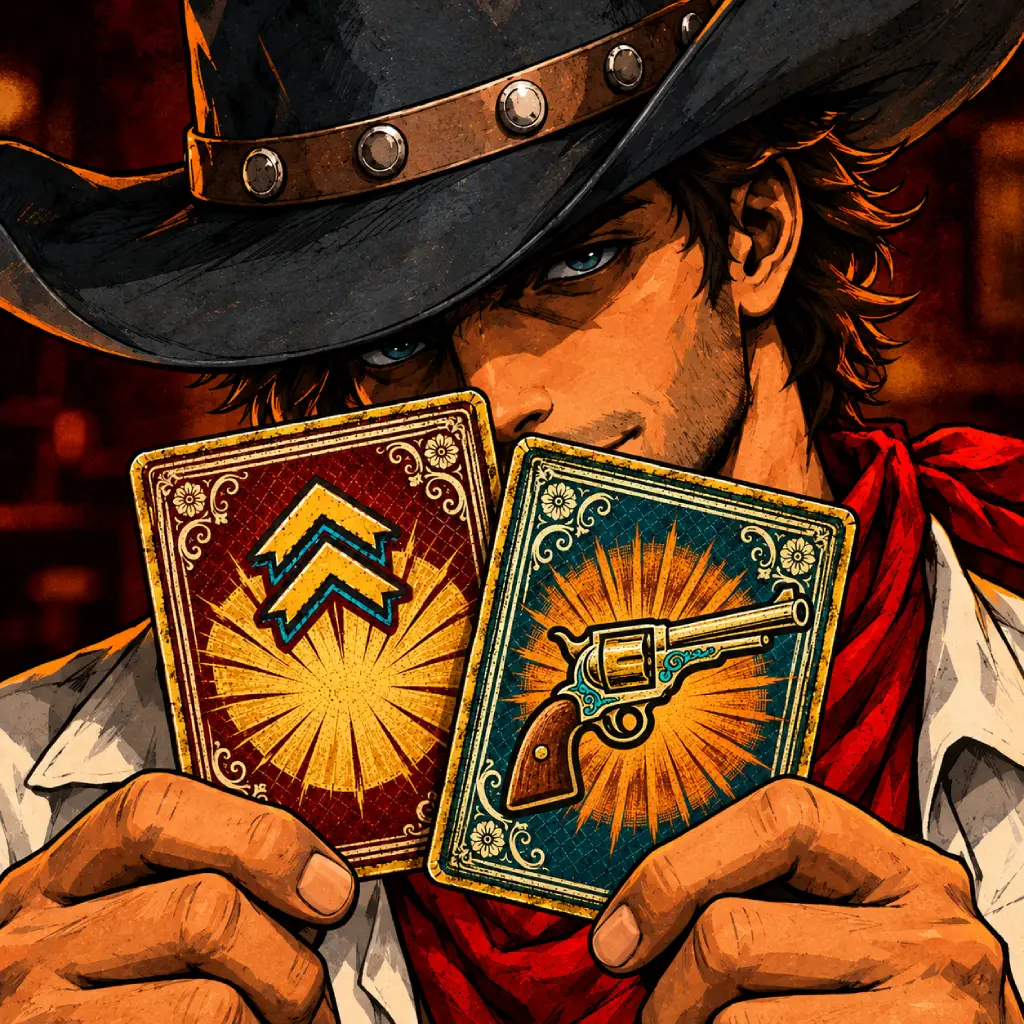 Joey Vegas holding the Deck Upgrade and Deck Award cards