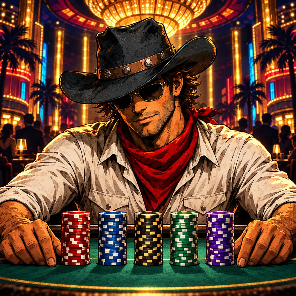 Joey Vegas at a High Roller table with five chip stacks